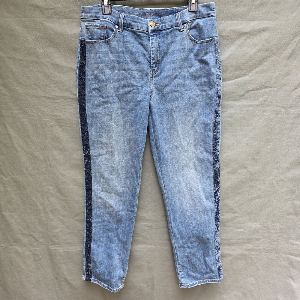 Chicos So Slimming Girlfriend Slim Leg Ankle Jeans Size 14 Velour Striped Trim